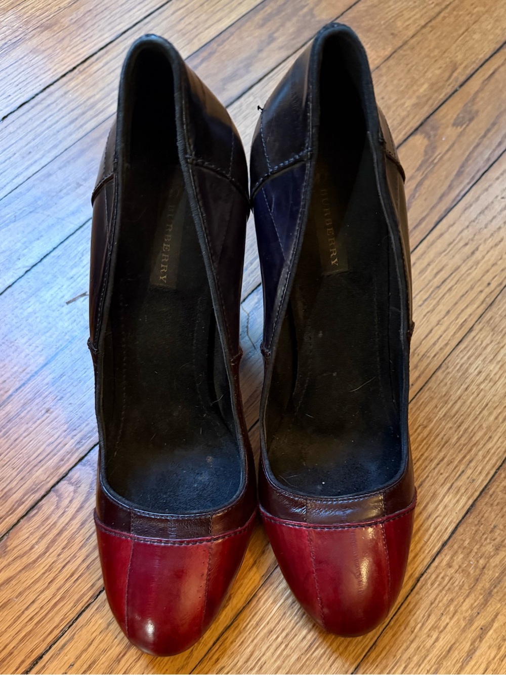 Burberry Burgundy and Black Leather Colorblock Pumps